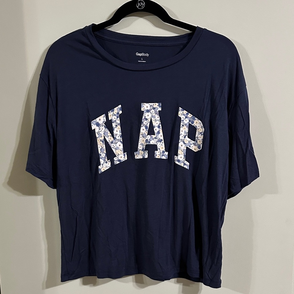 GAP Navy Sleep Tee with Floral Lettering